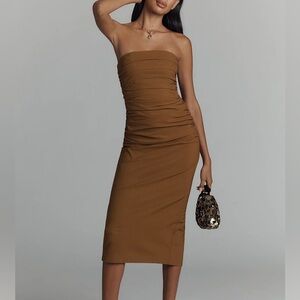 Anthropologie THE SOLEIL MAGIC FABRIC STRAPLESS RUCHED DRESS BRONZE New With Tag